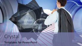  Presentation with structure design - Theme enhanced with businessman holding his jacket against pink pattern with cloud design on a futuristic structure background and a light blue colored foreground