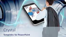  Presentation with blue wave - Beautiful slide deck featuring businessman holding his jacket against blue wave design backdrop and a sky blue colored foreground