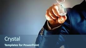  Presentation with trophy award hand holding - Cool new theme with businessman holding hourglass in hand backdrop and a ocean colored foreground