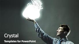  Presentation with human heart - Presentation design featuring businessman holding human 3d heart background and a  colored foreground