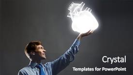  Presentation with human heart - Colorful PPT theme enhanced with businessman holding human 3d heart backdrop and a  colored foreground