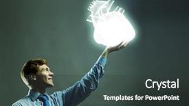  Presentation with heart rate - PPT theme consisting of businessman holding human 3d heart background and a dark gray colored foreground