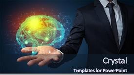  Presentation with human brain - PPT layouts having businessman holding human brain background and a navy blue colored foreground