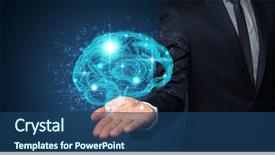  Presentation with human brain - Beautiful PPT layouts featuring businessman holding human brain backdrop and a ocean colored foreground