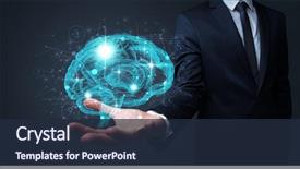  Presentation with human brain - Cool new PPT theme with businessman holding human brain backdrop and a wine colored foreground