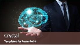  Presentation with human brain - Audience pleasing theme consisting of businessman holding human brain backdrop and a tawny brown colored foreground