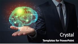  Presentation with blue brain - Colorful theme enhanced with businessman holding human brain backdrop and a black colored foreground
