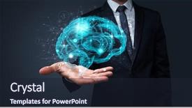  Presentation with human brain - PPT theme having businessman holding human brain background and a wine colored foreground