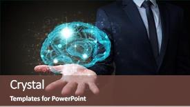  Presentation with blue brain - Slide deck having businessman holding human brain background and a tawny brown colored foreground
