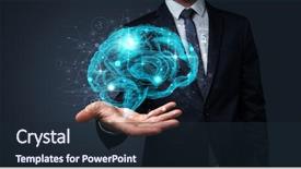  Presentation with brain memory - PPT layouts enhanced with businessman holding human brain background and a wine colored foreground