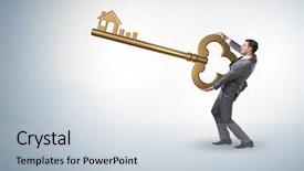  Presentation with real estate lending - Amazing slide set having businessman holding key in real backdrop and a lemonade colored foreground