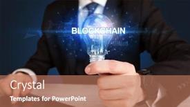  Presentation with blockchain technology - Colorful PPT layouts enhanced with businessman-holding-light-bulb backdrop and a coral colored foreground