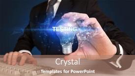  Presentation with testing - PPT layouts having businessman-holding-light-bulb background and a coral colored foreground