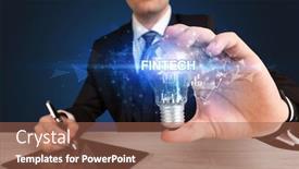  Presentation with fintech - Presentation theme consisting of businessman-holding-light-bulb background and a violet colored foreground
