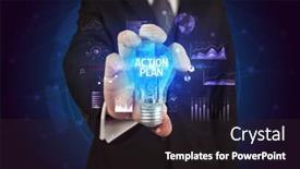  Presentation with action plan - Beautiful slides featuring businessman-holding-lightbulb-with-action backdrop and a wine colored foreground