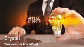  Presentation with science technology energy math - Slide deck enhanced with businessman-holding-lightbulb-with-applied background and a tawny brown colored foreground