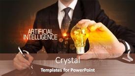  Presentation with business intelligence - PPT theme featuring businessman-holding-lightbulb-with-artificial background and a tawny brown colored foreground