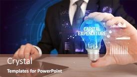 Presentation with capital expenditure - Cool new PPT theme with businessman-holding-lightbulb-with-capital backdrop and a coral colored foreground