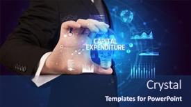  Presentation with expenditure - Beautiful PPT theme featuring businessman-holding-lightbulb-with-capital backdrop and a ocean colored foreground