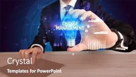  Presentation with business change - PPT theme with businessman-holding-lightbulb-with-change background and a coral colored foreground