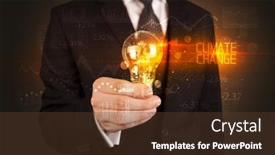  Presentation with climate change business - PPT theme consisting of businessman-holding-lightbulb-with-climate background and a tawny brown colored foreground