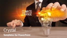  Presentation with climate change business - Audience pleasing presentation design consisting of businessman-holding-lightbulb-with-climate backdrop and a coral colored foreground