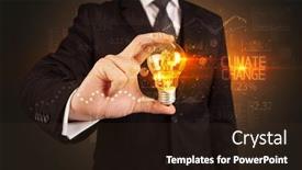  Presentation with climate change business - Theme having businessman-holding-lightbulb-with-climate background and a wine colored foreground