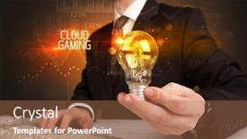  Presentation with cloud gaming - Presentation design with businessman-holding-lightbulb-with-cloud background and a red colored foreground