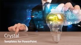  Presentation with security breach - Theme having businessman-holding-lightbulb-with-data background and a coral colored foreground