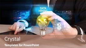  Presentation with data mining - Beautiful slide set featuring businessman-holding-lightbulb-with-data backdrop and a coral colored foreground