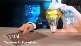  Presentation with security - Presentation design with businessman-holding-lightbulb-with-ddos background and a coral colored foreground