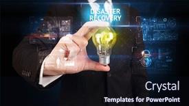  Presentation with disaster recovery - Slides having businessman-holding-lightbulb-with-disaster background and a wine colored foreground