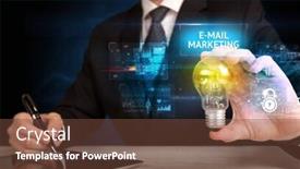  Presentation with online marketing - Amazing presentation theme having businessman-holding-lightbulb-with-e backdrop and a tawny brown colored foreground