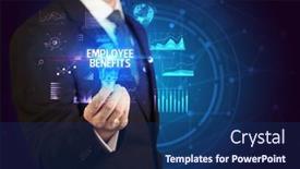  Presentation with employee benefits - Colorful slide set enhanced with businessman-holding-lightbulb-with-employee backdrop and a navy blue colored foreground