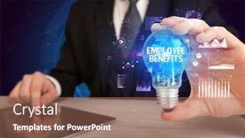  Presentation with employee benefits - Slide deck having businessman-holding-lightbulb-with-employee background and a coral colored foreground