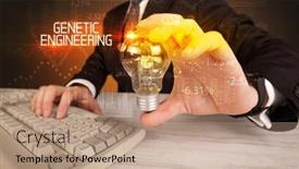  Presentation with genetic - Amazing presentation design having businessman-holding-lightbulb-with-genetic backdrop and a coral colored foreground