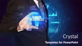  Presentation with human resources - Slide set with businessman-holding-lightbulb-with-human background and a navy blue colored foreground