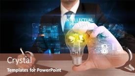  Presentation with intellectual property security - Beautiful PPT theme featuring businessman-holding-lightbulb-with-intellectual backdrop and a tawny brown colored foreground