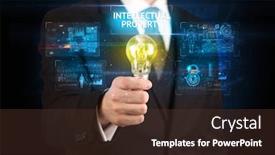  Presentation with intellectual property security - Theme featuring businessman-holding-lightbulb-with-intellectual background and a tawny brown colored foreground