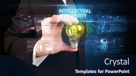  Presentation with intellectual property security - Colorful PPT theme enhanced with businessman-holding-lightbulb-with-intellectual backdrop and a navy blue colored foreground