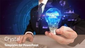  Presentation with business loan - Beautiful slide set featuring businessman-holding-lightbulb-with-personal backdrop and a coral colored foreground