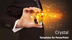  Presentation with software testing - Presentation theme enhanced with businessman-holding-lightbulb-with-software background and a tawny brown colored foreground