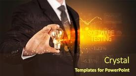  Presentation with software testing - Beautiful PPT theme featuring businessman-holding-lightbulb-with-software backdrop and a tawny brown colored foreground