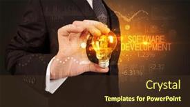  Presentation with software - PPT layouts consisting of businessman-holding-lightbulb-with-software background and a tawny brown colored foreground