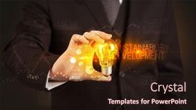 Presentation with sustainable development - Beautiful slide set featuring businessman-holding-lightbulb-with-sustainable backdrop and a wine colored foreground