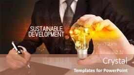  Presentation with sustainable development - PPT layouts with businessman-holding-lightbulb-with-sustainable background and a coral colored foreground