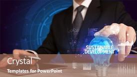  Presentation with sustainable development - Amazing PPT theme having businessman-holding-lightbulb-with-sustainable backdrop and a coral colored foreground