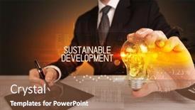  Presentation with sustainable development - Amazing PPT theme having businessman-holding-lightbulb-with-sustainable backdrop and a tawny brown colored foreground