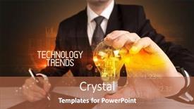  Presentation with technology trends - Audience pleasing slide set consisting of businessman-holding-lightbulb-with-technology backdrop and a red colored foreground