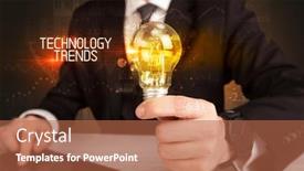  Presentation with technology trends - Colorful slide deck enhanced with businessman-holding-lightbulb-with-technology backdrop and a red colored foreground
